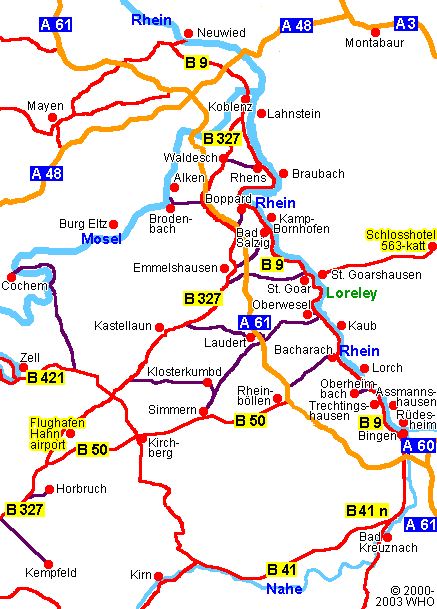 Map of Germany Rhine River Valley Frankfurt Hahn airport.  cochem-hahn-bingen-437-9.gif  2003 WHO